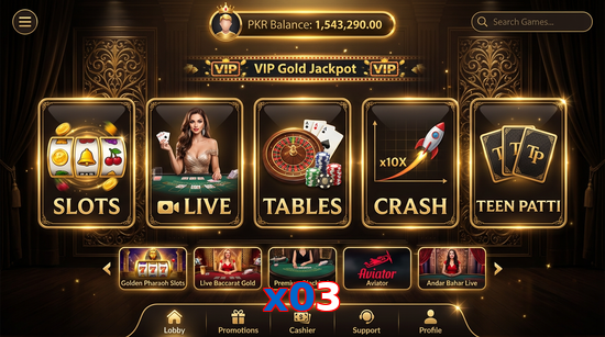 Main screen of X03 casino page for PK players