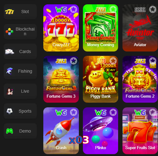 Main screen of X03 game page for PK players